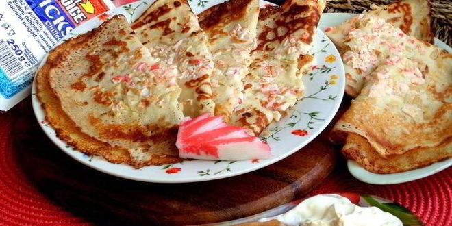 Рецепт блины с крабовым припеком