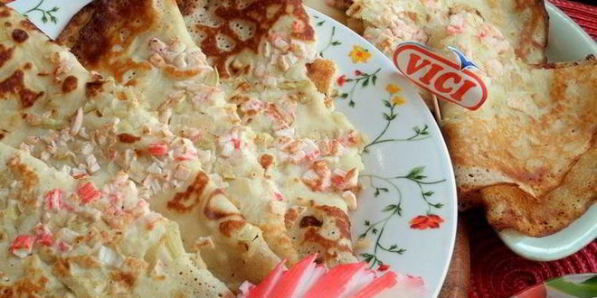 Рецепт блины с крабовым припеком