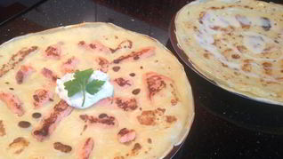 Рецепт Блины с припеком с форелью и с яблоком