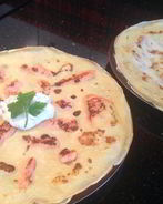 Блины с припеком с форелью и с яблоком