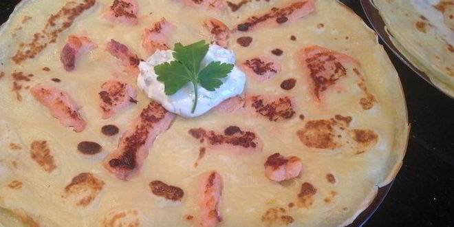 Рецепт блины с припеком с форелью и с яблоком