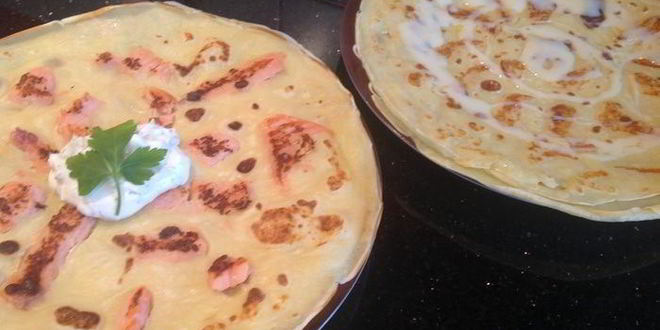 Рецепт блины с припеком с форелью и с яблоком