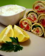 Блины с сыром и семгой