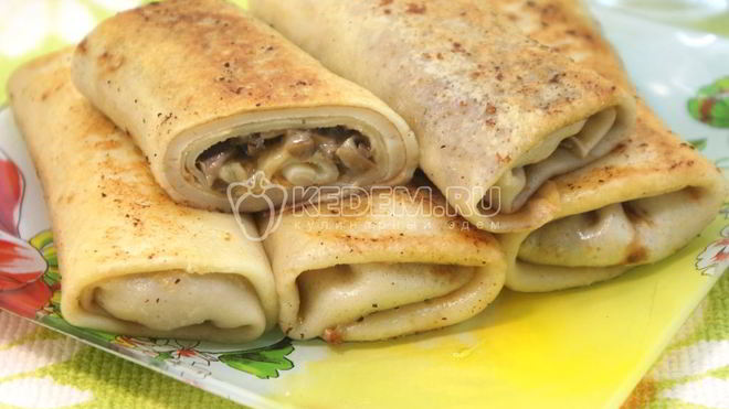 Рецепт Фаршированные блины с грибами и сыром