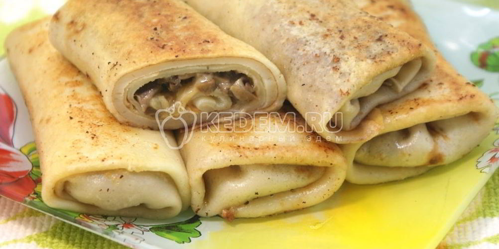 Как приготовить фаршированные блины с грибами и сыром