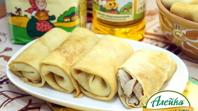 Рецепт Фаршированные блины с курицей и грибами