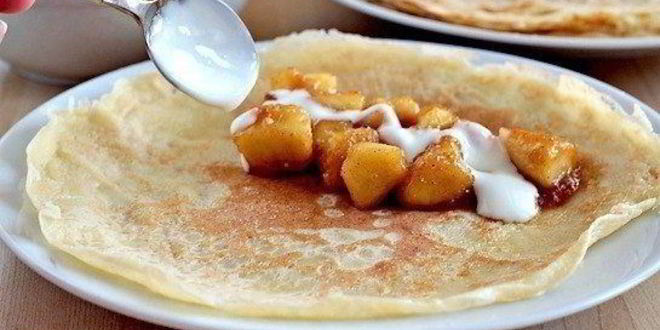 Рецепт карамельные блинчики с яблоками