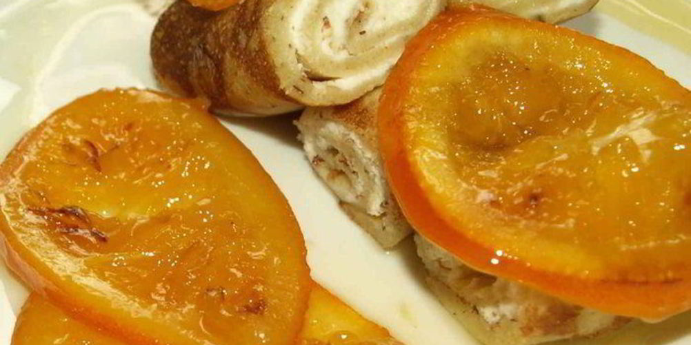 Как приготовить миндальные блинчики с рикоттой и карамелизированными апельсинами