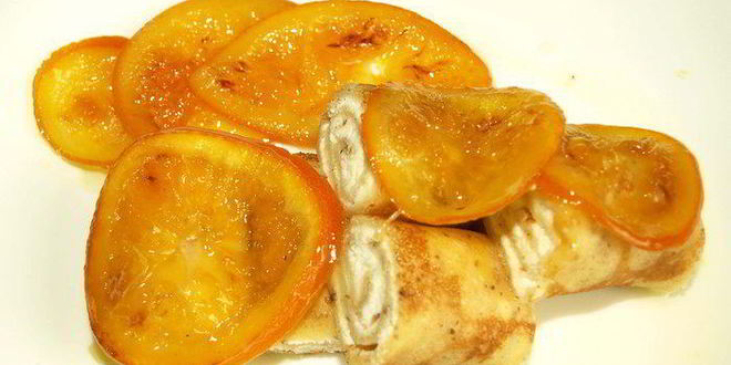 Рецепт миндальные блинчики с рикоттой и карамелизированными апельсинами