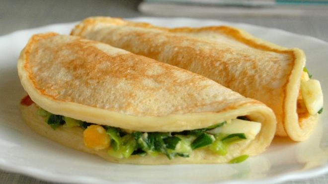 Рецепт Скороспелые блины на кефире с двумя начинками