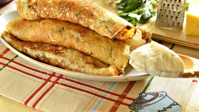 Рецепт Сытные блинчики с сыром и зеленью