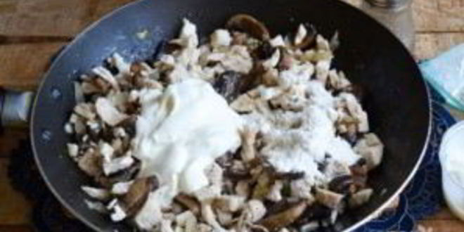 Рецепт запеченные блины с курицей и шампиньонами