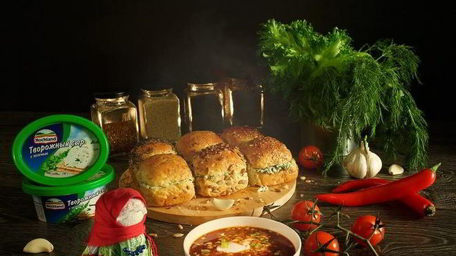 Рецепт Зерновые булочки-пампушки с сырно-чесночной начинкой