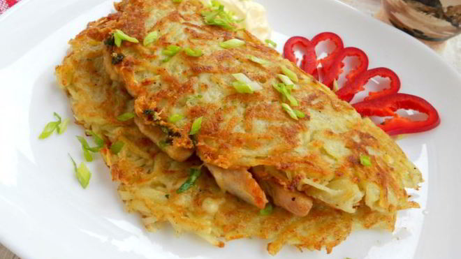Рецепт Картофельные лепешки с курицей и сыром