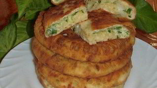 Рецепт Сырные лепешки на кефире с зеленым луком