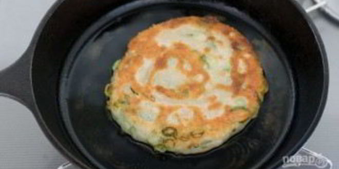 Рецепт жареных лепешек с зеленыма лукома