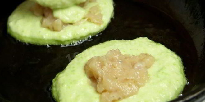 Рецепт кабачковые оладьи с фаршем внутри