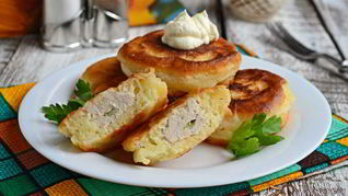 Рецепт Оладьи с начинкой из куриного фарша