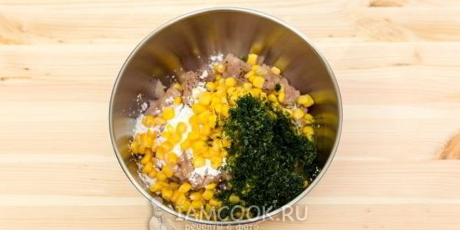 Рецепт рубленые куриные оладьи с кукурузой