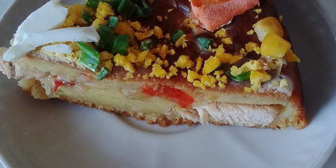 Рецепт бисквитный пирог без яиц с курицей и сладким перцем