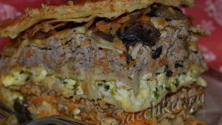 Рецепт Блинчатый пирог с мясом и яйцами