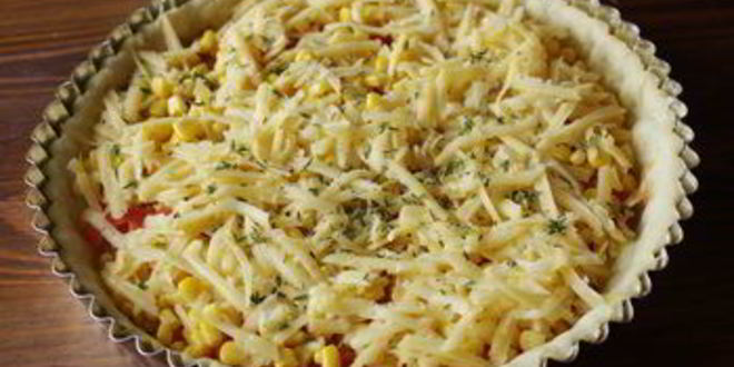 Рецепт киш с кукурузой и помидорами