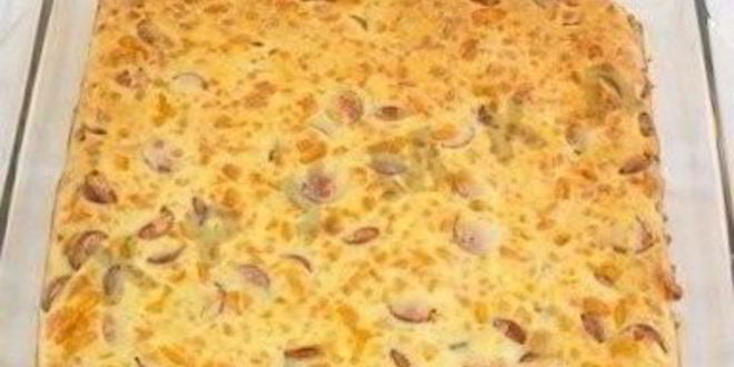 Рецепт ленивый пирог с сыром и сосисками