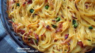 Рецепт Пирог из спагетти с зеленым горошком и беконом