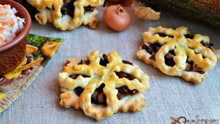 Рецепт Хрустящие открытые пирожки-цветочки с грибами