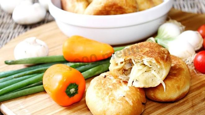 Рецепт Пирожки из теста на майонезе с грибами, капустой и луком