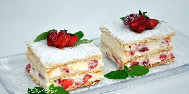 Рецепт слоеное пирожное с клубникой, сливками, белым шоколадом и ароматом лимона