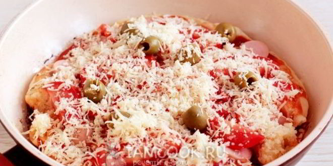 Рецепт пицца на кефире на сковороде