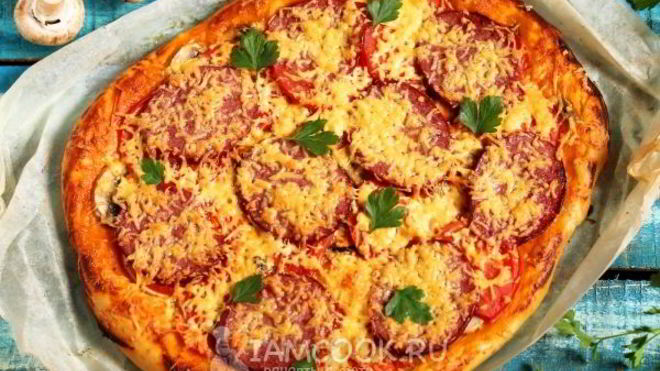 Рецепт Пицца с колбасой и шампиньонами