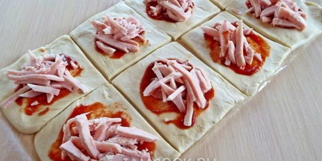 Рецепт слойки из бездрожжевого слоеного теста с ветчиной
