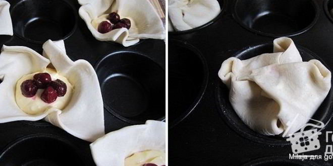 Рецепт слойки — пирожки с маскарпоне и вишней