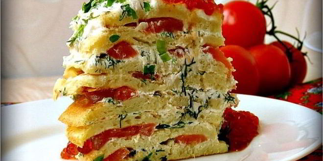 Рецепт блинный торт с семгой и рикоттой