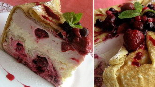 Рецепт Блинный торт Вишня и грейпфрут