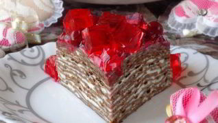 Рецепт Черемуховый блинный торт с вишневым соусом