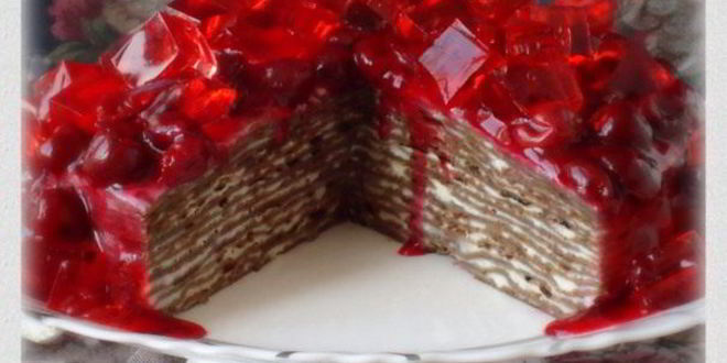 Рецепт черемуховый блинный торт с вишневым соусом