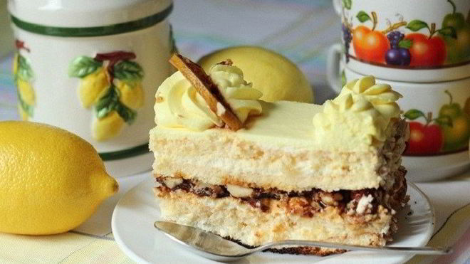 Рецепт Лимонный торт с ореховой прослойкой