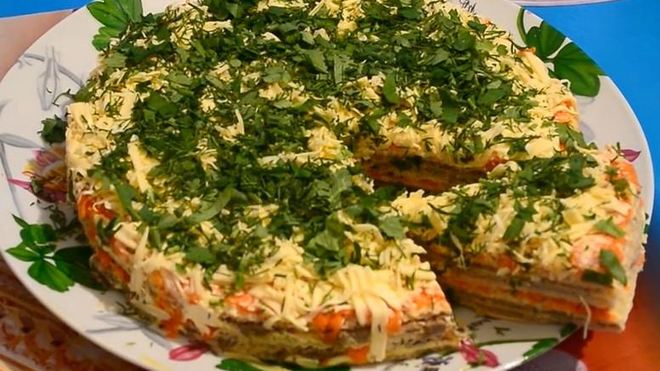 Рецепт Селедочный торт на вафельных коржах