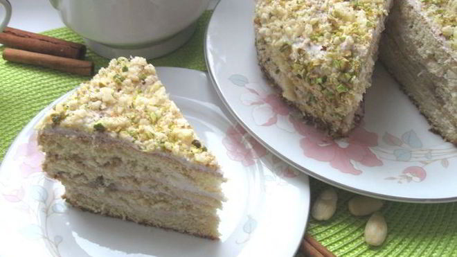 Рецепт Торт бисквитный со сливочно-фруктовым кремом Хрустальная донна