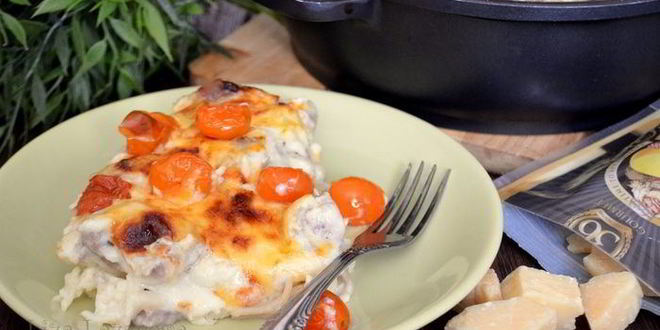 Рецепт куриная запеканка из спагетти под корочкой из сыра джюгас