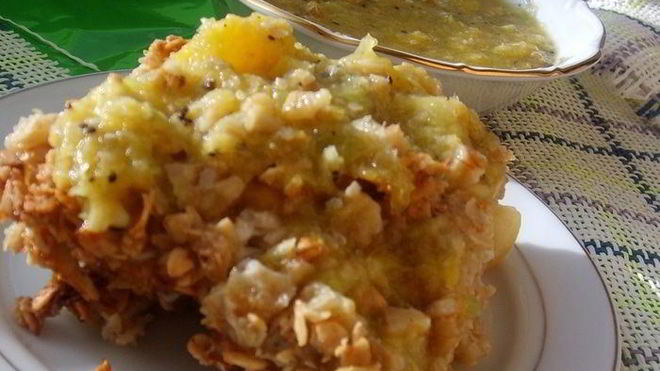 Рецепт Овсяная запеканка с соусом из киви и апельсина