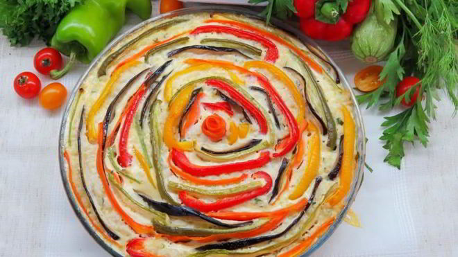 Рецепт Разноцветная запеканка с фаршем и овощами