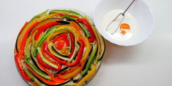 Рецепт разноцветная запеканка с фаршем и овощами