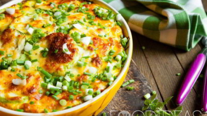 Рецепт Рисовая запеканка со спаржевой фасолью и лососем