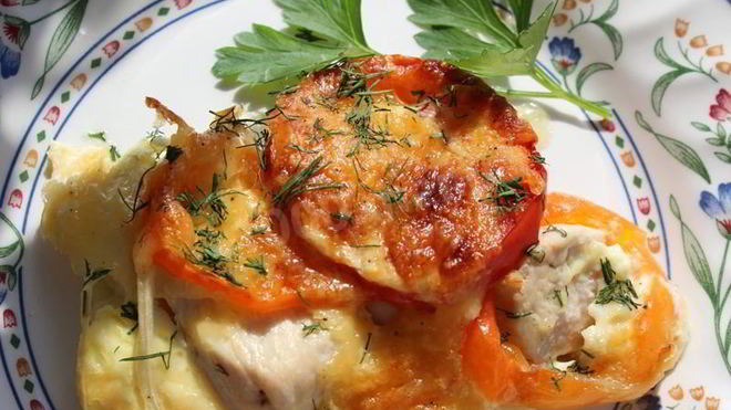 Рецепт Запеканка из курицы с болгарским перцем и помидорами