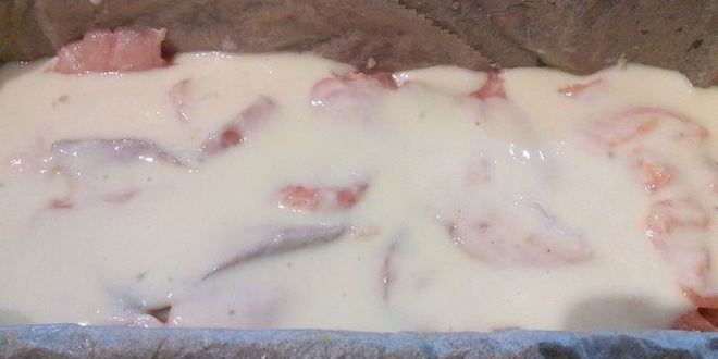 Рецепт запеканка из лосося с кабачком и пореем