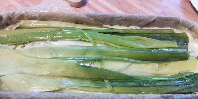 Рецепт запеканка из лосося с кабачком и пореем